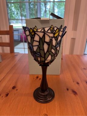 PartyLite Stained Glass Tulip Candle Holder in White, Blue, Green, Yellow